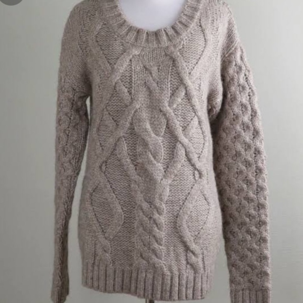 Garnet Hill alpaca wool fisherman cable-knit sweater NWOT